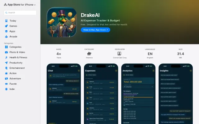 DrakeAI – AI expense tracker you log by texting (iOS and Android)