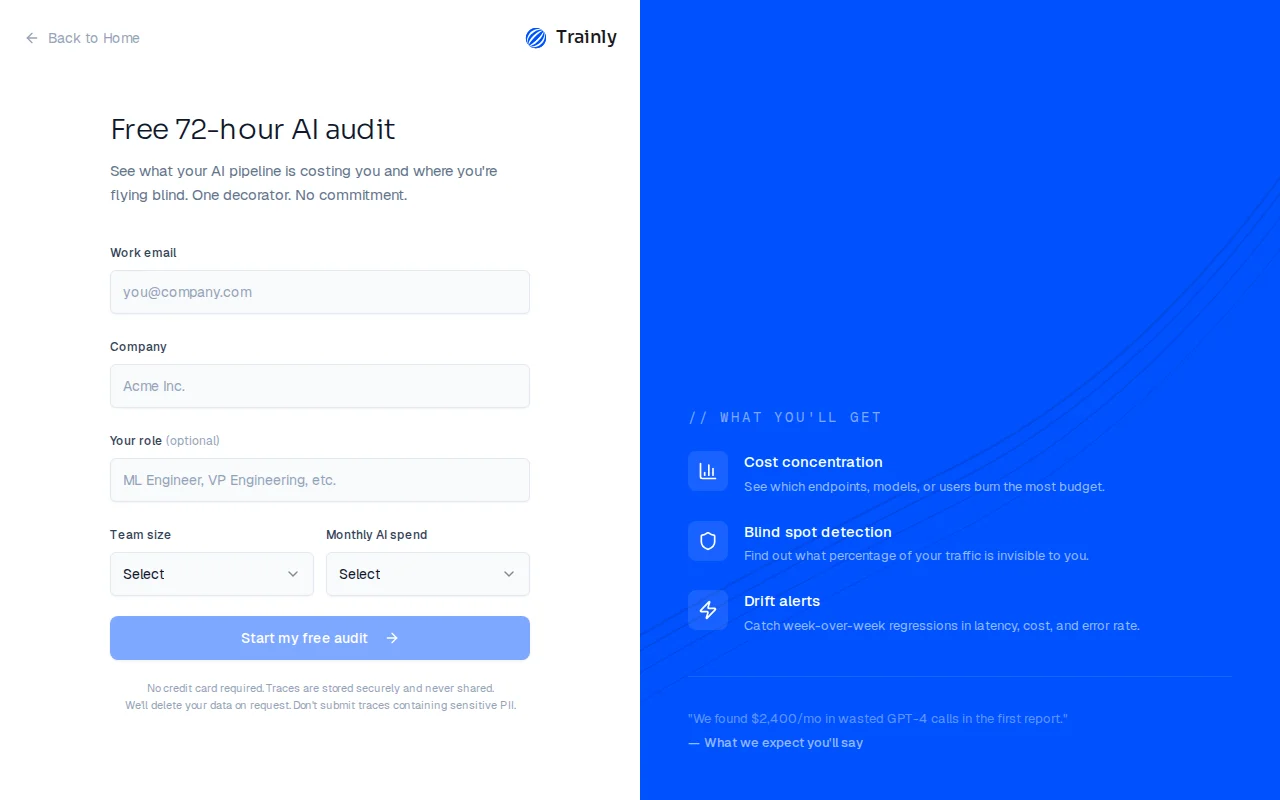 Trainly – Free 72-hour audit of your AI agent's production traces