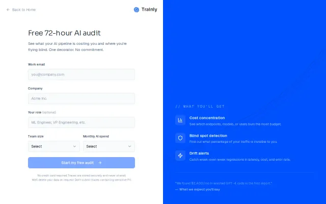 Trainly – Free 72-hour audit of your AI agent's production traces
