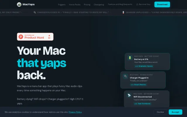 MacYaps – Battery dying? WiFi gone? Your Mac talks back