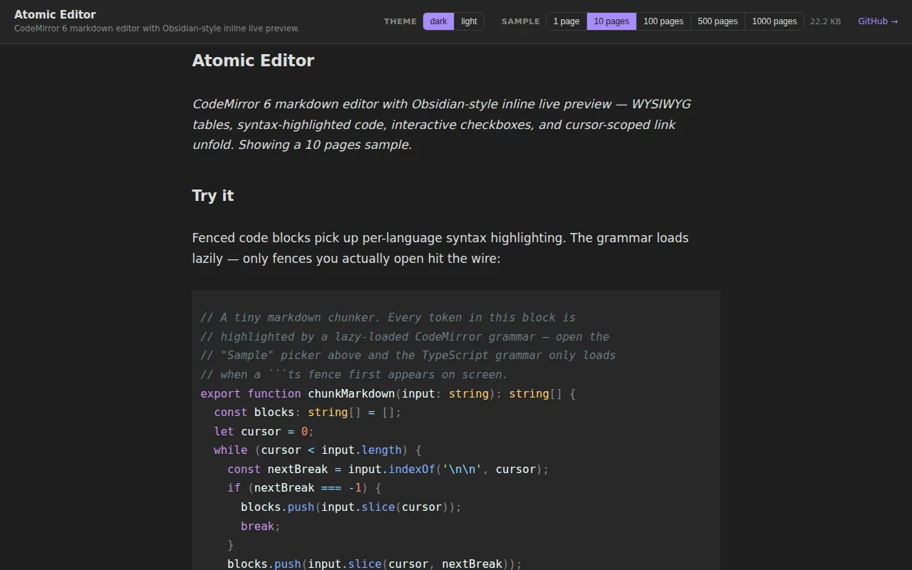 Markdown editor with Obsidian-style inline live preview