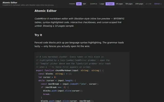 Markdown editor with Obsidian-style inline live preview