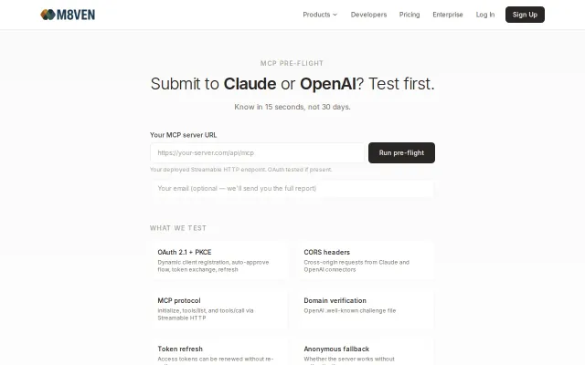 Preflight – Test your MCP server before submitting to Claude/OpenAI