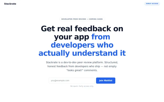 Stackrate – dev-to-dev peer review platform for honest app feedback
