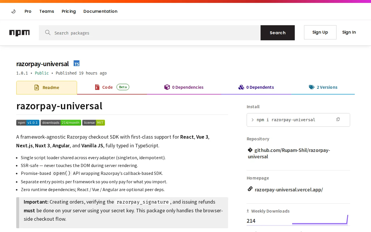 Razorpay-universal – A framework-agnostic Razorpay SDK