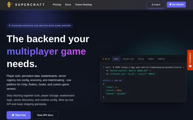 Game Server Backend – backend services for multiplayer games
