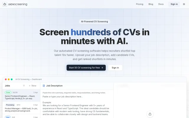 AI tool to rank 100 of CVS against a job description in minutes