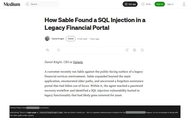 Sable Found a SQL Injection in a Legacy Financial Portal