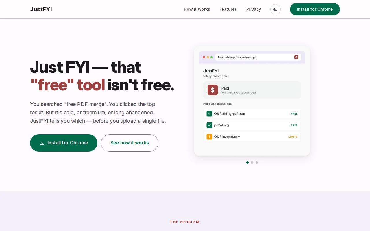 JustFYI – a paywall detector for "free" online tools
