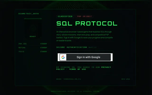 SQL Protocol – learn SQL by running real queries, with 1v1 PvP