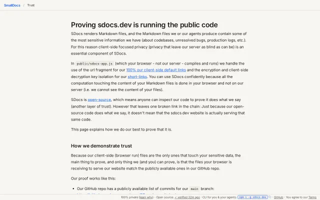 Proving sdocs.dev is running the public code