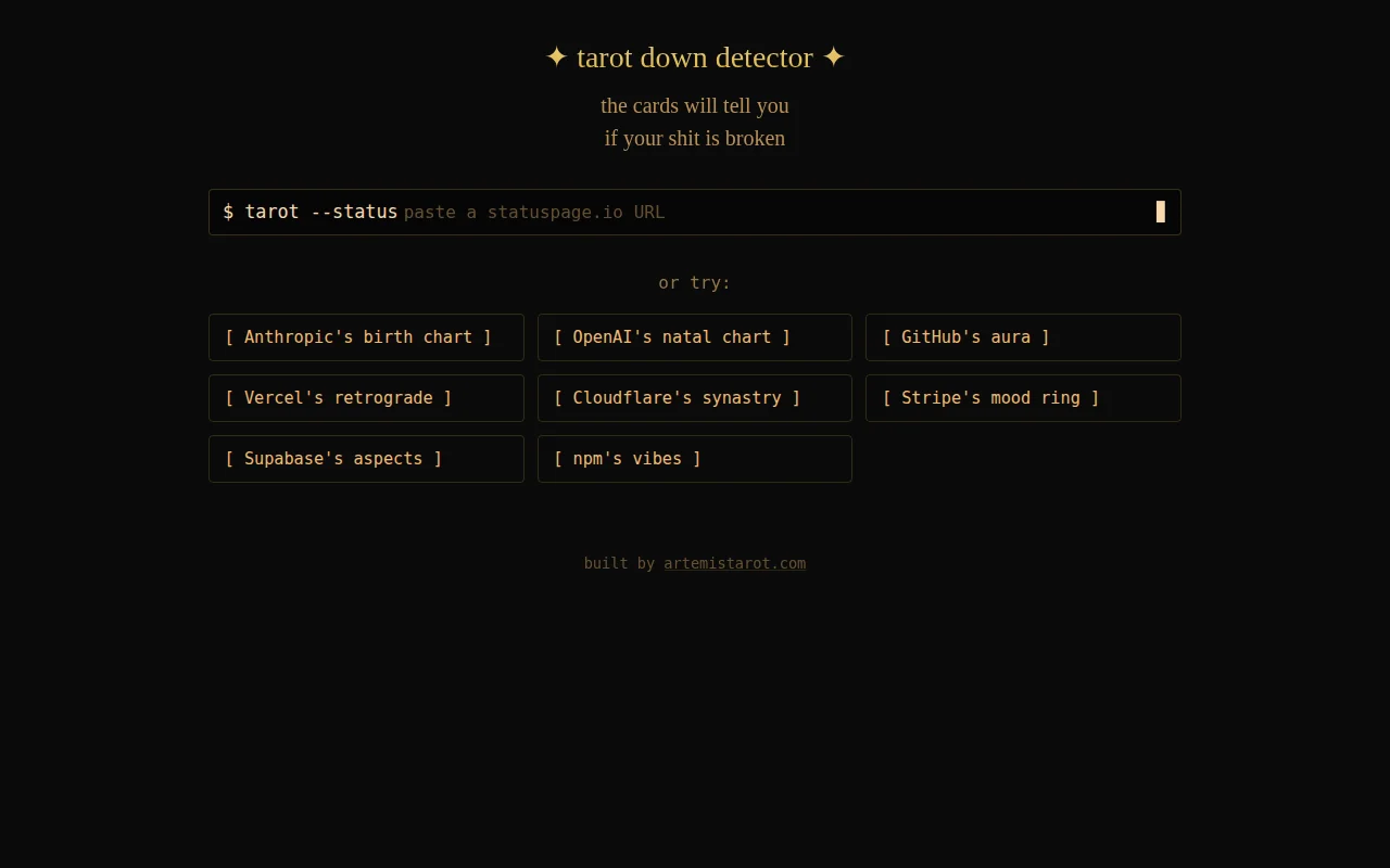 Tarot Down Detector – a status page as a tarot reading