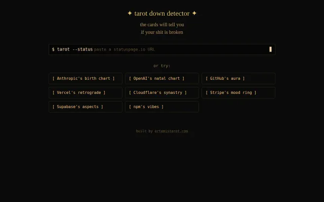 Tarot Down Detector – a status page as a tarot reading