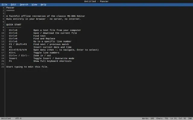 A faithful offline recreation of the classic MS-DOS Editor