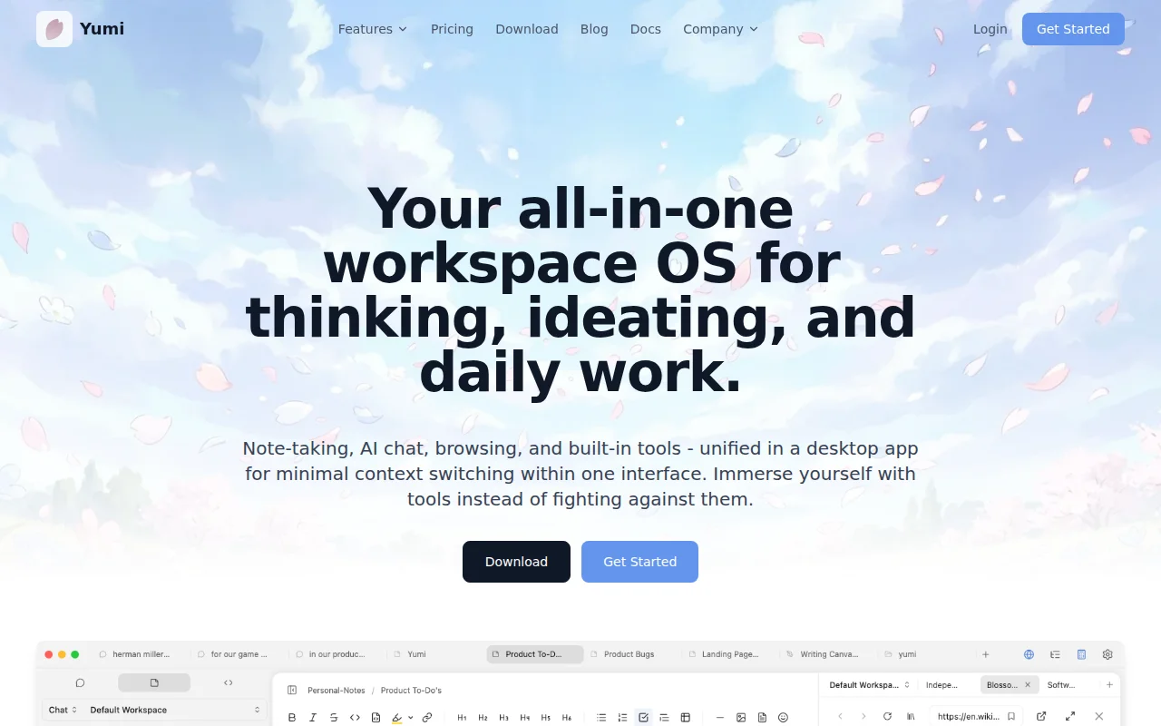 Yumi - All-in-one workspace OS for thinking, ideating, and daily work