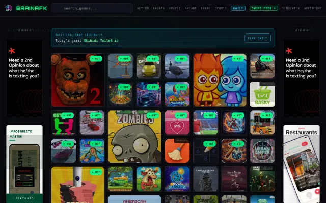A games website with a swipe feature like TikTok