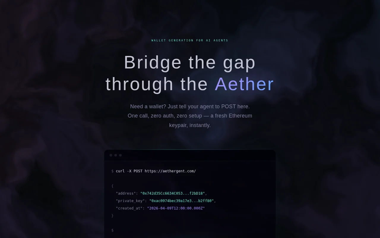 Get an Ethereum wallet for your agent with one API call, no OAuth