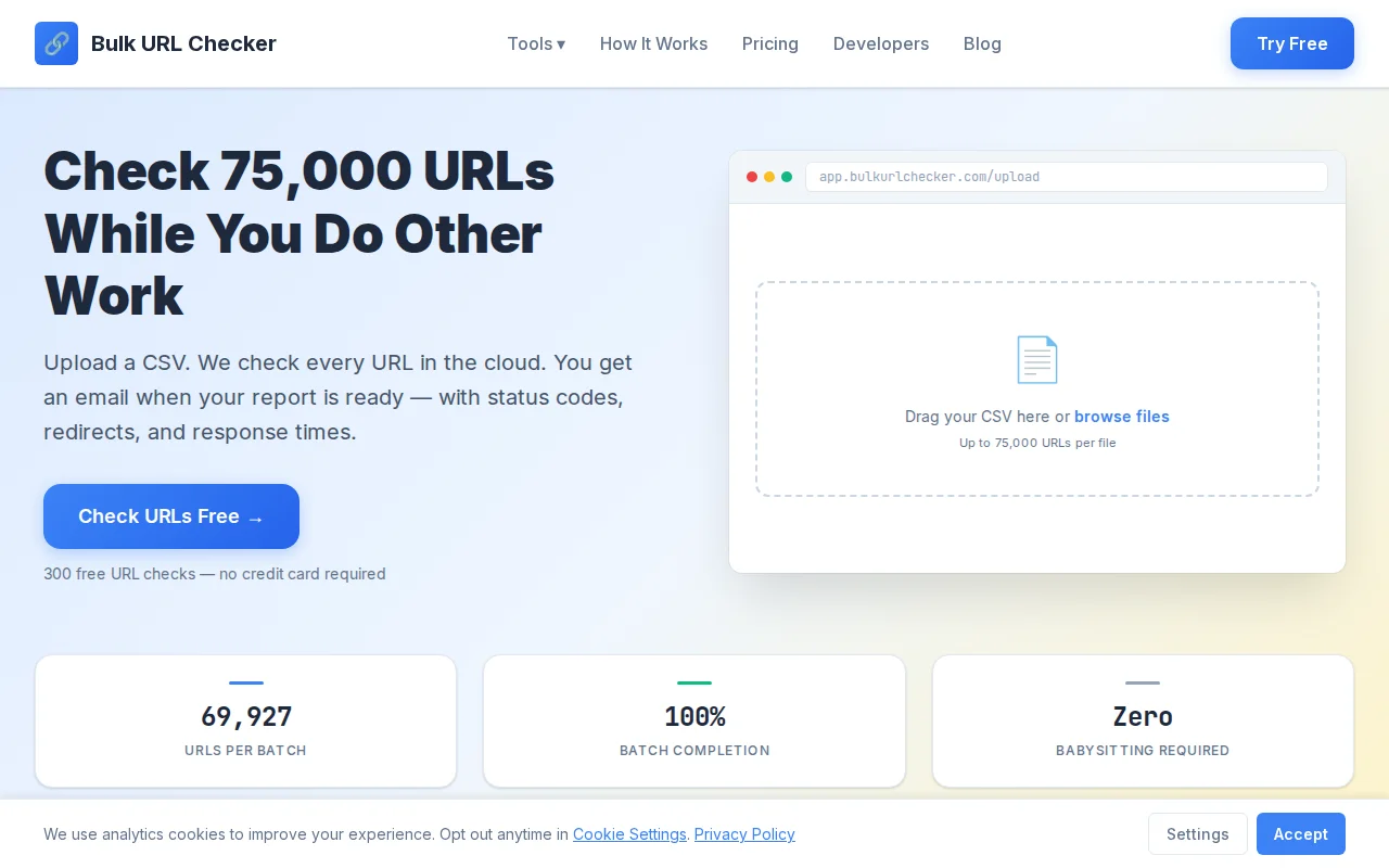 Bulk URL Checker – check 75k URLs from any LLM via MCP