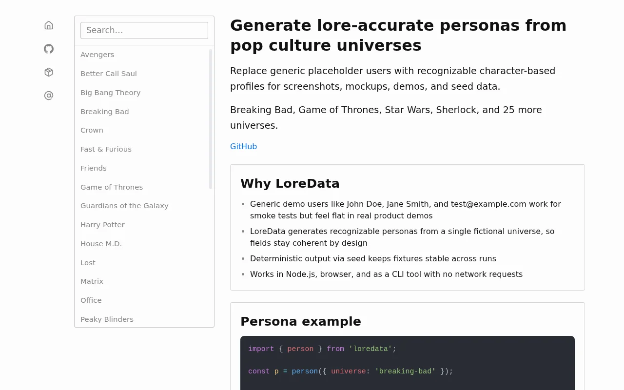 LoreData – generate lore-accurate personas from pop culture universes