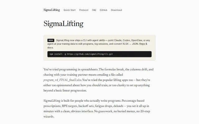 SigmaLifting CLI – helping agents understand strength training