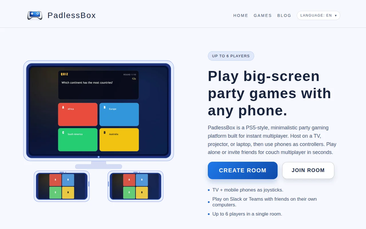Play on your TV using mobile phones as controllers – PadlessBox