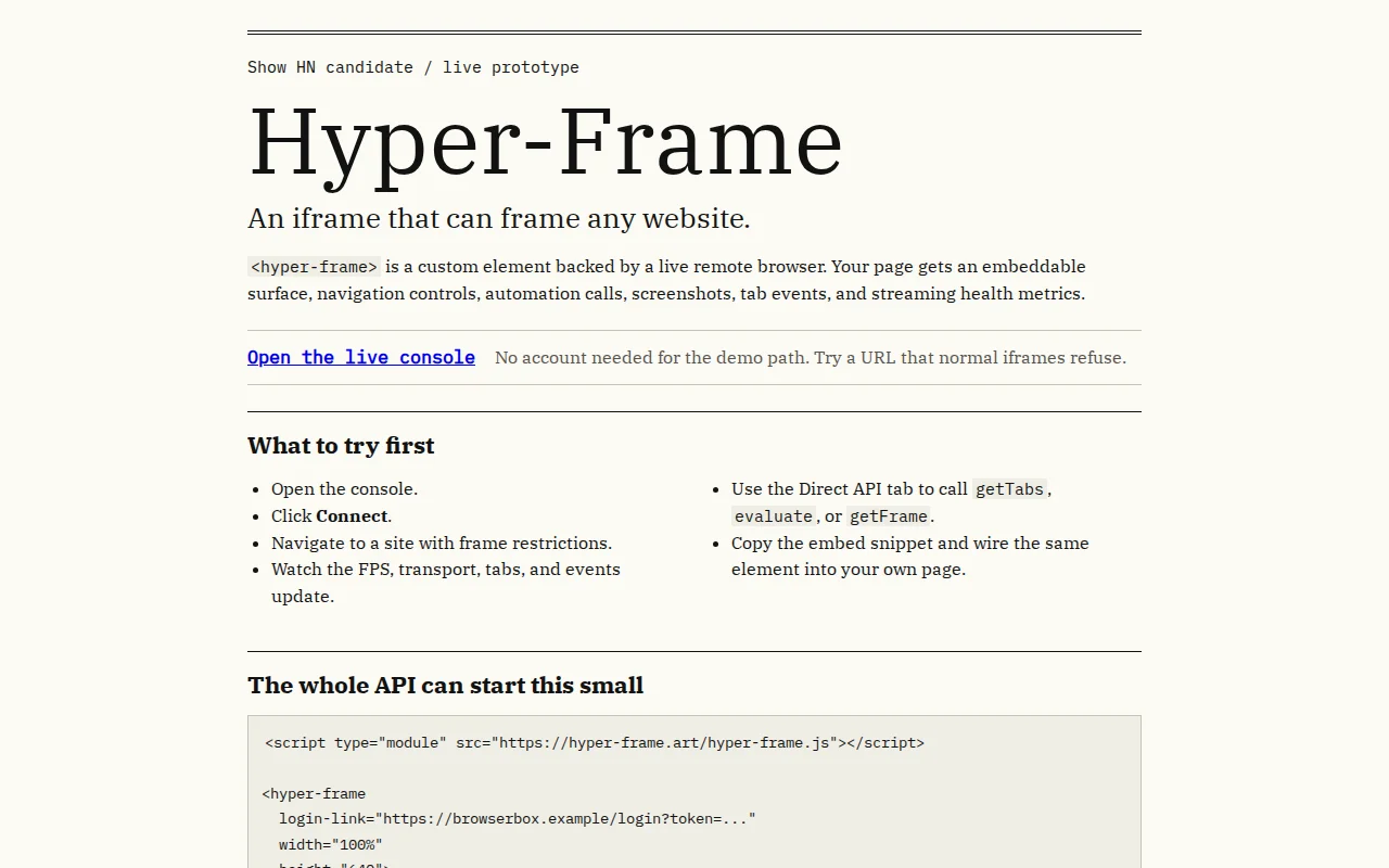 <hyper-frame> – an iframe to frame 100% of the Internet