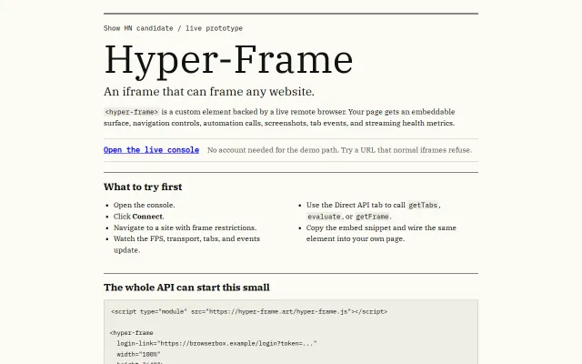 <hyper-frame> – an iframe to frame 100% of the Internet