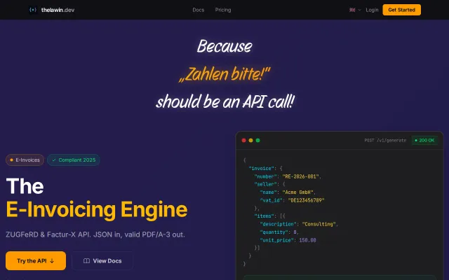 Thelawin – Generate EU e-invoices from JSON