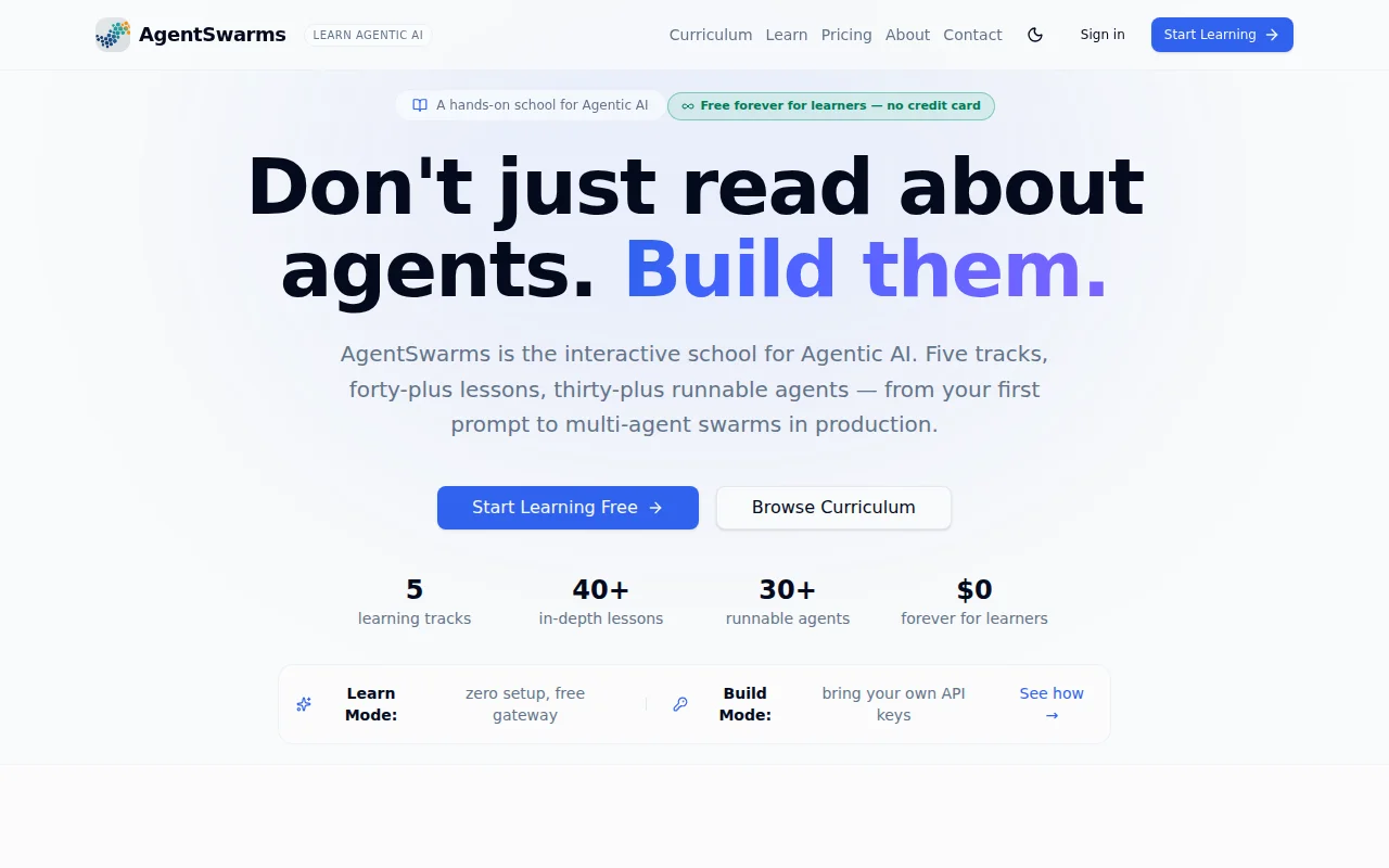 AgentSwarms – free hands-on playground to learn agentic AI, no setup