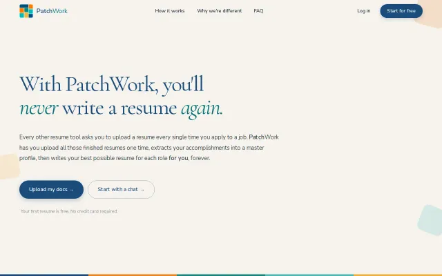 PatchWork extracts your full career history and writes resumes for you
