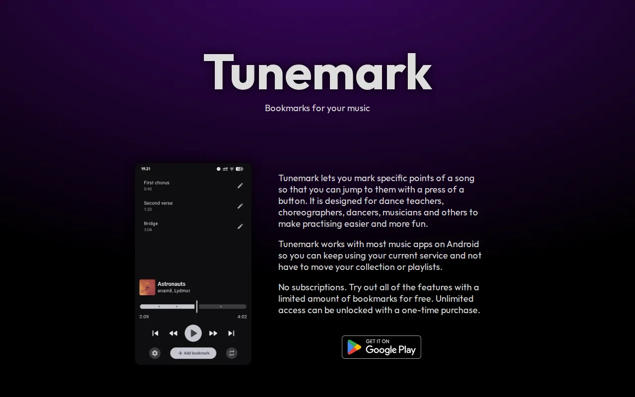 Tunemark – Bookmark moments in songs on Android