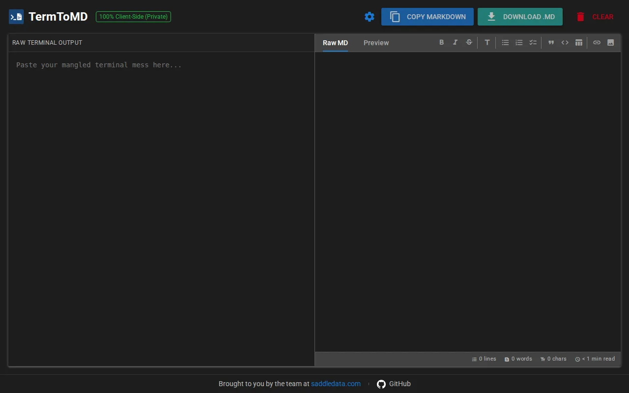 TermToMD past in choppy terminal output get clean Markdown