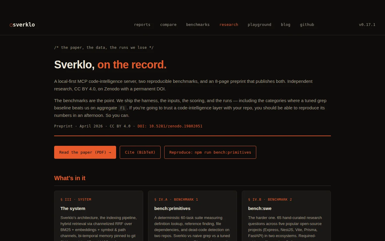 Sverklo – local-first MCP code intelligence (and the runs we lose)