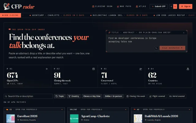 CFP Radar – Find the conferences your talk belongs at