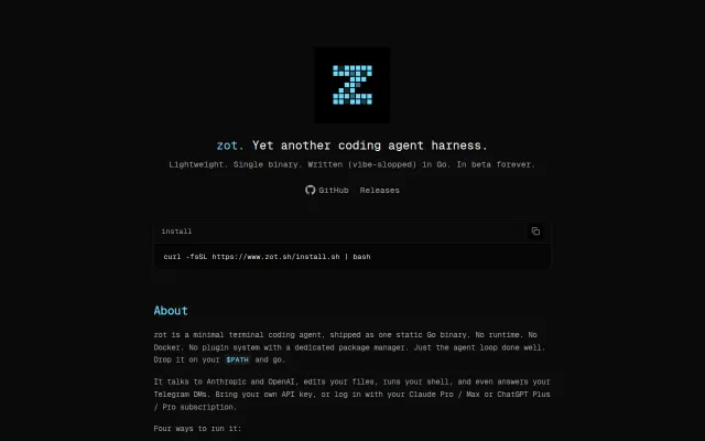 zot – Yet another coding agent harness