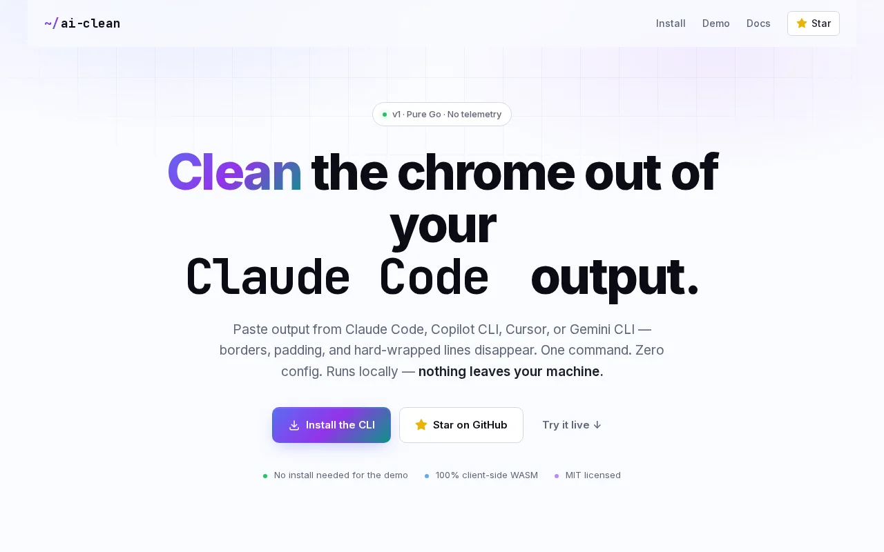 AI-clean – strip unwanted formatting from text copied out of AI CLIs