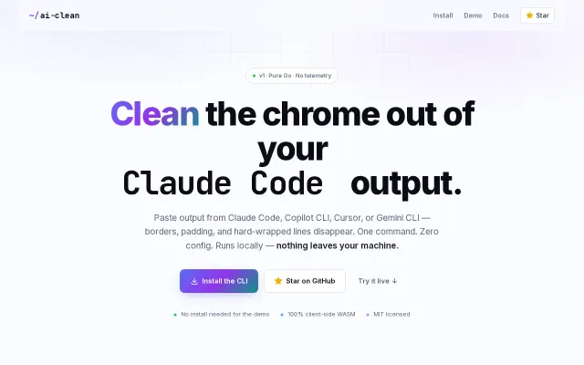 AI-clean – strip unwanted formatting from text copied out of AI CLIs