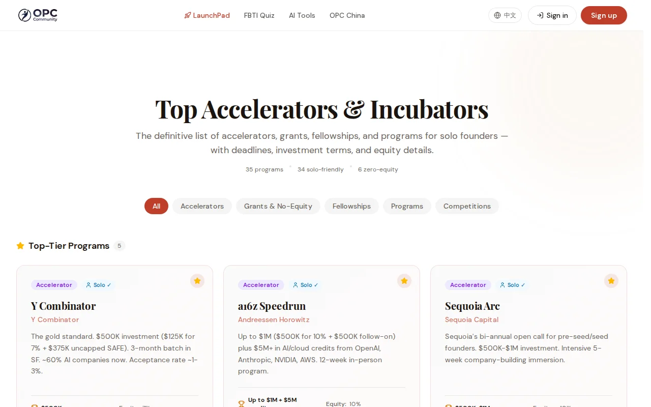 I compiled a list of solo-founder-friendly accelerators and grants