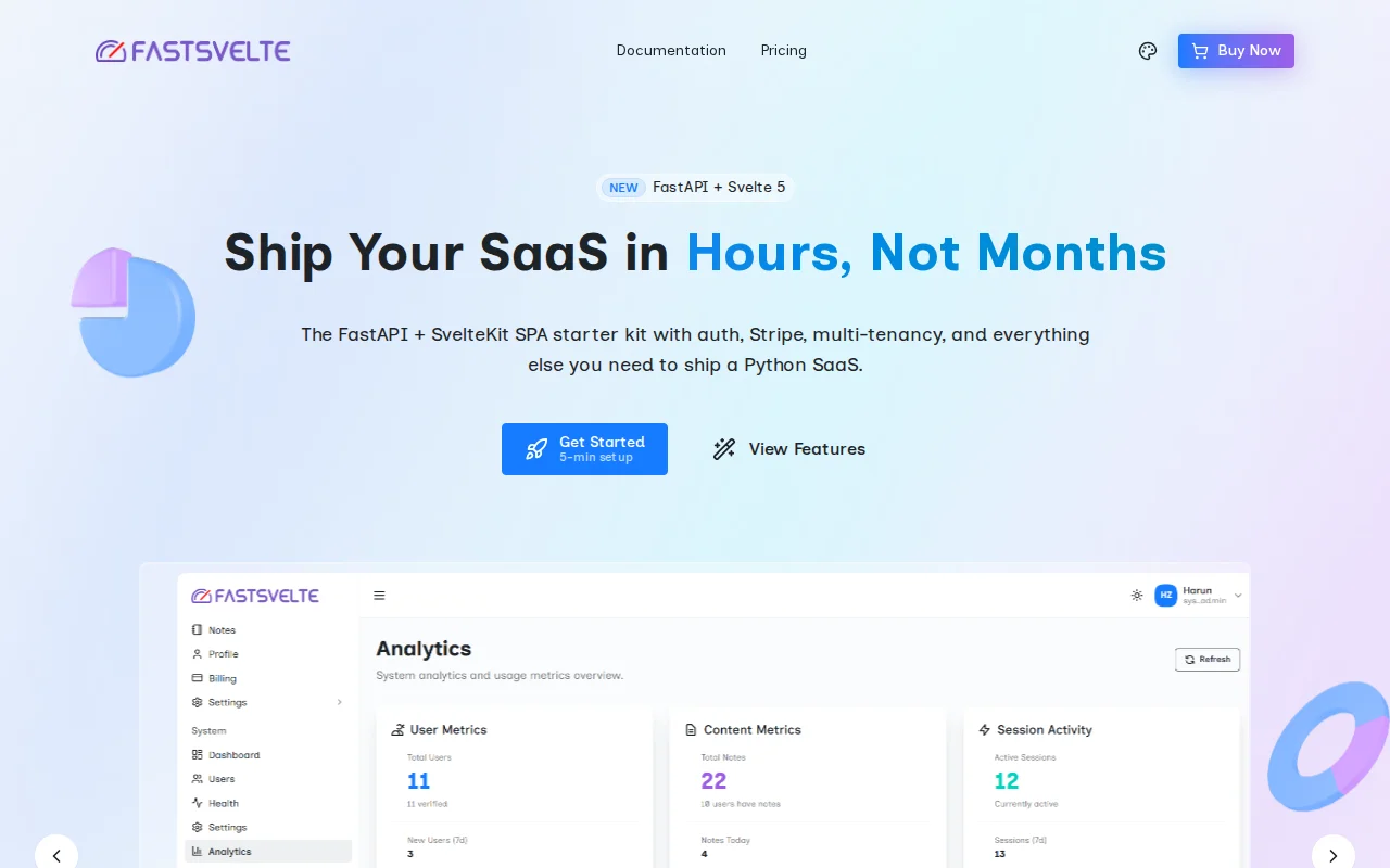 FastSvelte – FastAPI and SvelteKit Starter Kit for Python SaaS