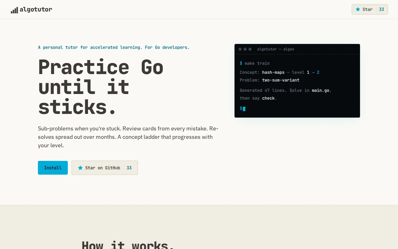 Algotutor – Practice Go with spaced repetition in your AI agent