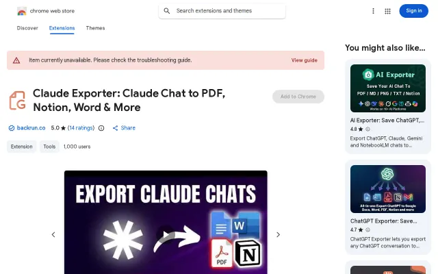 Claude Exporter – Export Chats to PDF/Word/Notion