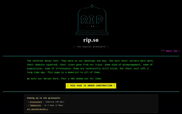 Rip.so – a graveyard for dead internet things