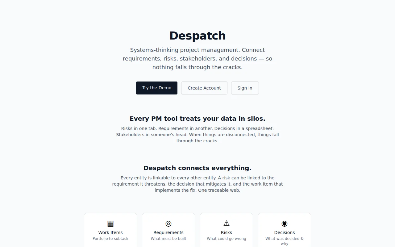 Despatch – Project management for systems thinking, not just software