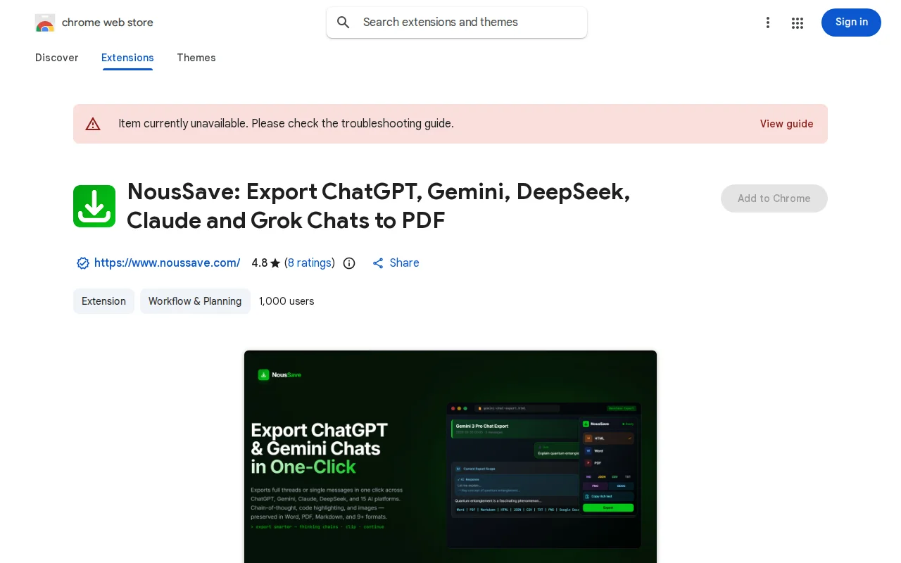 NousSave – Export AI Chats to Word, PDF, Markdown, and JSON