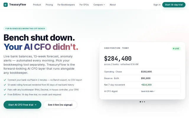 TreasuryFlow – AI CFO that runs in your spreadsheet, from $49/mo