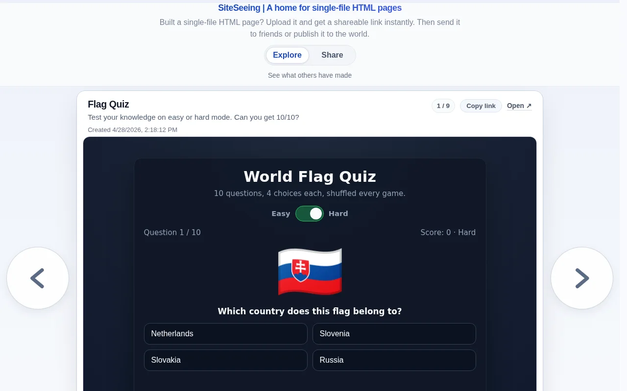 Easily share single-file HTML pages and see what others have built