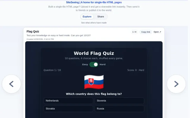 Easily share single-file HTML pages and see what others have built