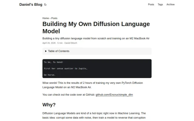 "Be horse." – a diffusion language model on an M2 Air