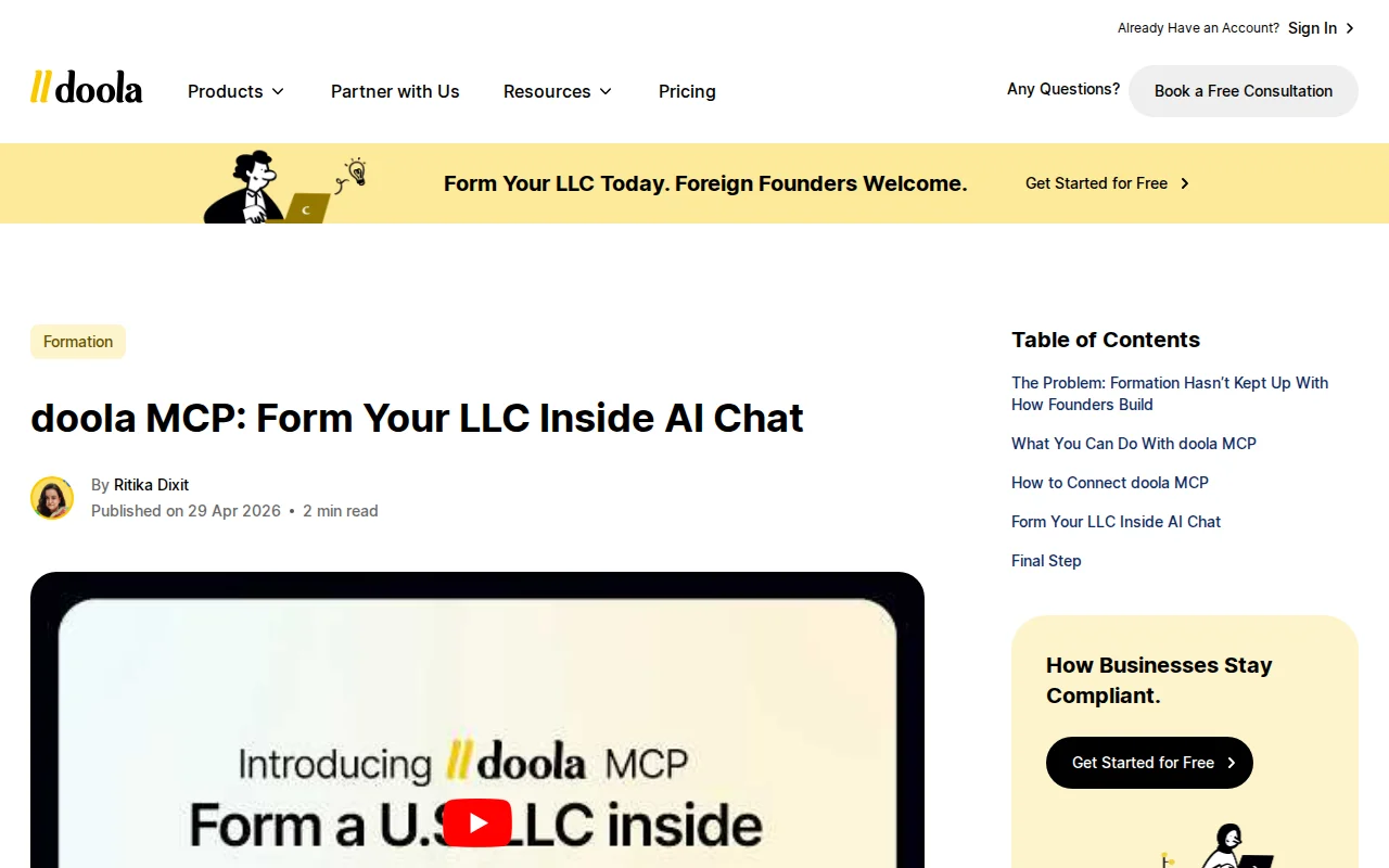 doola (YC S20) MCP: we built a way to start an LLC in Claude and Replit