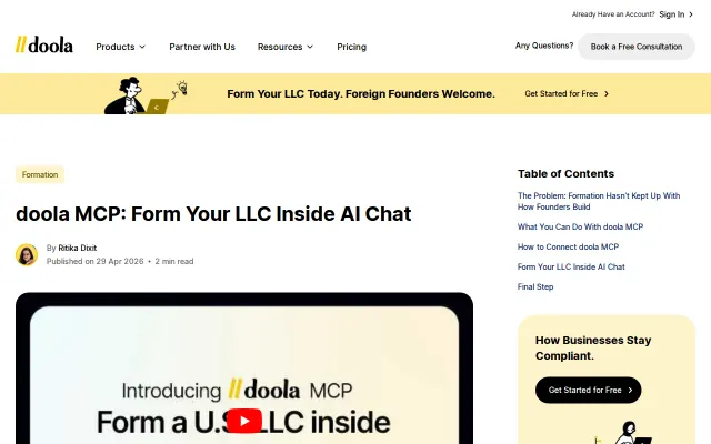 doola (YC S20) MCP: we built a way to start an LLC in Claude and Replit